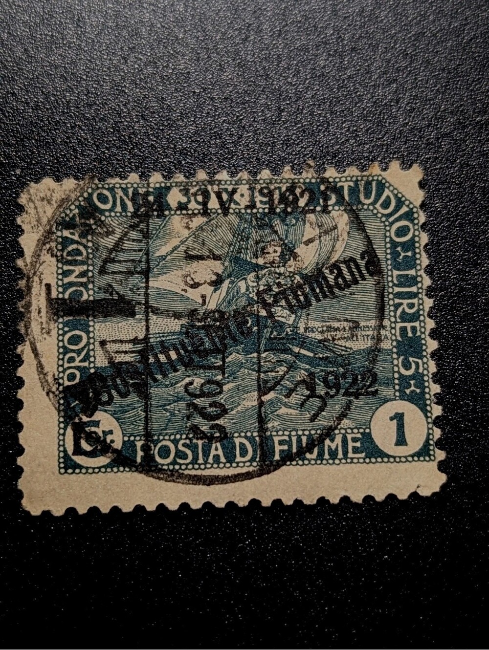 Fiume, Scott 156, Venetian Galley, 1921 Half Inverted Cancel Rare